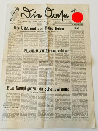 Die Oase, Feldzeitung der Deutschen Truppen in Afrika Folge 91, datiert 24. September 1942, gefaltet