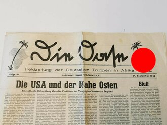 Die Oase, Feldzeitung der Deutschen Truppen in Afrika Folge 91, datiert 24. September 1942, gefaltet