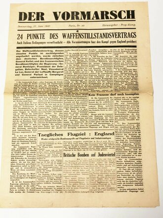 Der Vormarsch, Paris Nr. 10, datiert 27. Juni 1940 "24 Punkte des Waffenstillstandsvertrags"