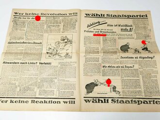 Wahlplakat "Wilhelm II.? Adolf I.? Darüber entscheidet der 6. November! Darüber entscheidest DU am 6. November", Zeitung, Maße 39 x 55 cm