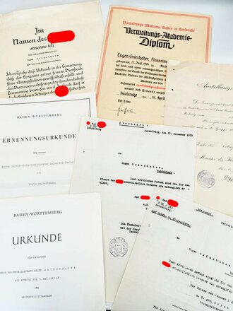 Konvolut Urkunden und Papiere, Ernennungsurkunden u. A zum Universitätsoberinspektor, Verwaltungs-Akademie Diplom, Untauglichkeitsbefund für den Dienst der SA... datiert zwischen 1937 - 1963