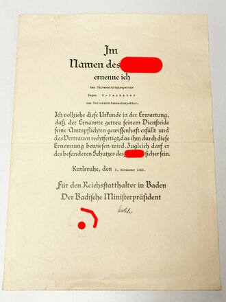 Konvolut Urkunden und Papiere, Ernennungsurkunden u. A zum Universitätsoberinspektor, Verwaltungs-Akademie Diplom, Untauglichkeitsbefund für den Dienst der SA... datiert zwischen 1937 - 1963