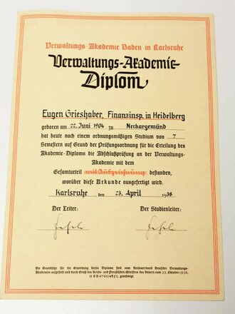 Konvolut Urkunden und Papiere, Ernennungsurkunden u. A zum Universitätsoberinspektor, Verwaltungs-Akademie Diplom, Untauglichkeitsbefund für den Dienst der SA... datiert zwischen 1937 - 1963