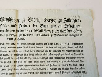 Aushang bzgl. des Todes von Karl Friedrich von Baden 1811, Maße 35 x 43 cm