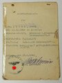 Soldbuch-Ersatz für einen Unteroffizier aus Ersingen, Feldtruppenteil 7. /I.R. 170, datiert Waldsee 17.4.1945. Krimschild und Infanterie Sturmabzeichen eingetragen