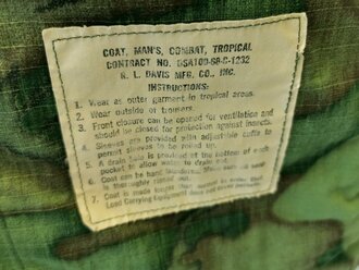 U.S. Coat Mans Combat, Tropical, ERDL, Lime-dominant, ripstop, dated 68, used, size M