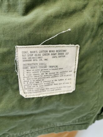 U.S. Coat Mans Combat, Tropical, 3rd pattern, ripstop, dated 68, used, size M