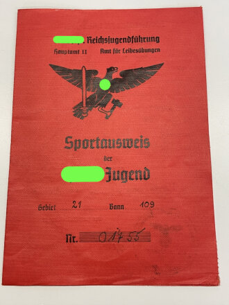 Deutsches Jungvolk /Hitler Jugend, Ausweiskonvolut eines Angehörigen des Gebiet 21 ( Baden) Der seltene Sportausweis des Deutschen Jungvolkes mit beiliegendem Lichtbild, die anderen fehlen