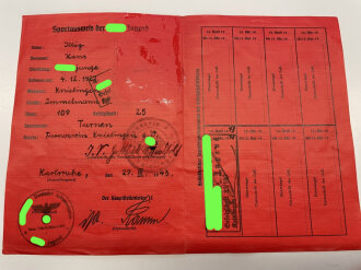 Deutsches Jungvolk /Hitler Jugend, Ausweiskonvolut eines Angehörigen des Gebiet 21 ( Baden) Der seltene Sportausweis des Deutschen Jungvolkes mit beiliegendem Lichtbild, die anderen fehlen