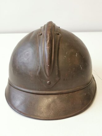 Frankreich 2. Weltkrieg, Stahlhelm Modell 1915, mit Modell 26 Innenfutter versehen und braun lackiert