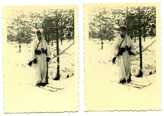 6 Aufnahmen eines Skitrupps in Wintertarnbekleidung, Maße 7 x 9 cm