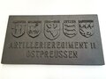 Abguss einer Gedenktafel für das Kriegerdenkmal "Artillerieregiment 11 Ostreussen". 34 x 64cm, Leichtmetall, dennoch 17kg schwer