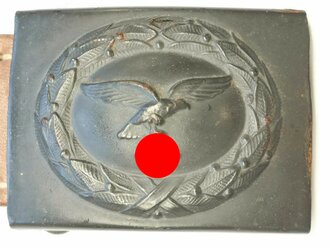 Luftwaffe Koppelschloss für Mannschaften, Eisen lackiert, an Lederzunge von Schmöle & Comp. Menden 1940