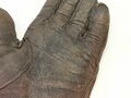 Luftwaffe, Paar Handschuhe für Angehörige der Fallschirmtruppe. Lange, ungefütterte Ausführung in braunem Leder, getragenes Paar