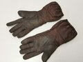 Luftwaffe, Paar Handschuhe für Angehörige der Fallschirmtruppe. Lange, ungefütterte Ausführung in braunem Leder, getragenes Paar