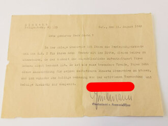 Anschreiben bzgl. zusendung Verleihungsurkunde zum EKII 1942