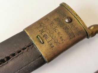 Preussen, Faschinenmesser UM  (Umgeändertes Muster) . Kammerstück von 1971, Nummerngleiches Stück, die Scheiude nicht geschrumpft, aber die Naht offen und trocken