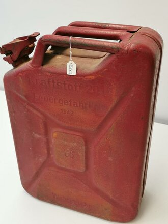 20 Liter Kraftstoff Kanister Wehrmacht datiert 1943. Überlackiertes Stück, vollständig leer, Kein Versand nach Übersee