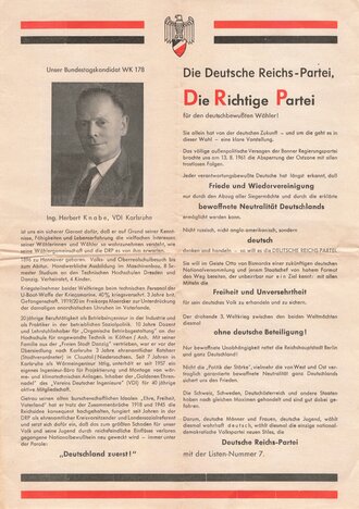 Deutschland nach 1945, Handzettel " Die Deutsche Reichs Partei"  60iger Jahre, DIN A4