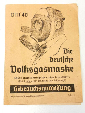 Volksgasmaske 40 für Frauen mit Gebrauchsanweisung im Umkarton, Filter aus Eisen