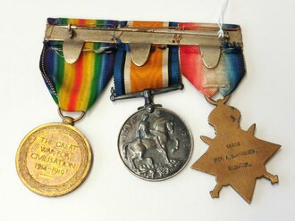 Großbritannien 1. Weltkrieg, WWI star, Victory medal and war medal to Pte A.G. Higgins Glouc R.