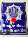 Emailleschild Reichsluftschutzbund Gruppe Saar, Ortsgruppe Saarbrücken. Maße 50 x 64cm, das Hakenkreuz unbeschädigt