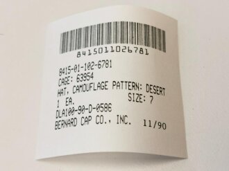 U.S. 1990 dated hat, camouflage pattern Desert, size 7. Unopened