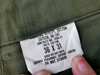 U.S. 1977 Contract Trousers utility cotton sateen OG-107, size 36 x 31