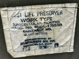 U.S. 1978 dated Vest life preserver work type. Used, good
