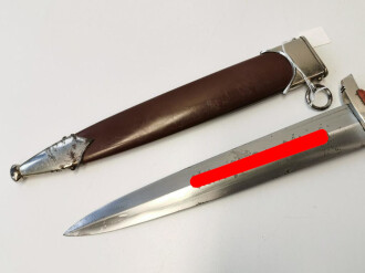 SA Dienstdolch Modell 1933, Hersteller RZM M7/13 für Schüttelhöfer Artur & Co. (ASSO). Zusammengehöriges Stück in gutem Zustand, der Adler vermutlich neuzeitlich ergänzt, ungereinigt