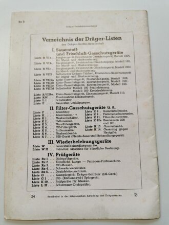 "Drägerwerk Desinfektionschrank" Liste Rz 5 Juni 1937, 24 Seiten, gebraucht, DIN A5