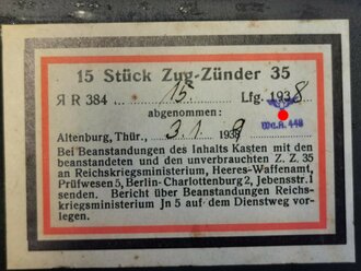 Transportkasten "15 Stück Zug-Zünder 35" datiert 1938