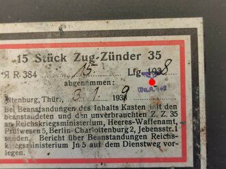 Transportkasten "15 Stück Zug-Zünder 35" datiert 1938