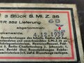 Preßstoff Transportkasten "3 Stück S. Mi.Zünder 35" datiert 1939