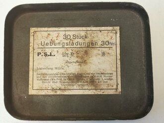 Transportkasten für "30 Stück Uebungsladungen 30 n.A." datiert 1940