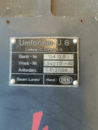 Luftwaffe Umformer U.8 Einanker-Umformer für Anodenspannung der Empfänger EBl.1 und EBl.2 der Funklande-Empfangsanlage Fu BL 1. FL 27128, Originallack, Funktion nicht geprüft