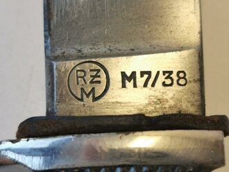 Hitler Jugend Fahrtenmesser, RZM M7/38, Übergangsmodell noch mit Klingenätzung. Parierstange abgebrochen und beigeschliffen