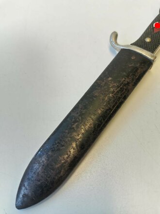 Hitler Jugend Fahrtenmesser, Hersteller Wüsthof Solingen. Frühes SDtück, die Devise wurde entfernt. Griffemblem wackelt