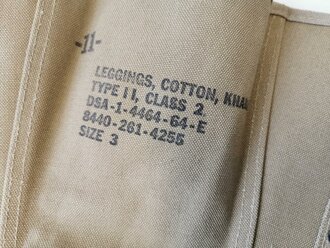 U.S. 1964 dated Leggings, Cotton, khaki, size 3, unsued pair