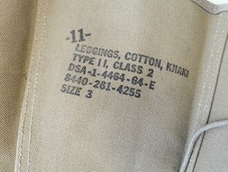 U.S. 1964 dated Leggings, Cotton, khaki, size 3, unsued pair