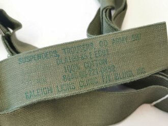 U.S. 1985 dated suspenders, trousers, OD Army SH7. Unused, 1 pair