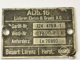 Luftwaffe, Typenschild "ADb.16" Ln 26990