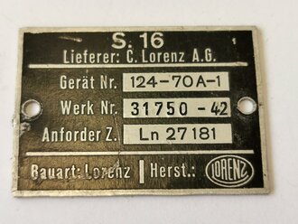 Luftwaffe, Typenschild "S.16" Ln 27181