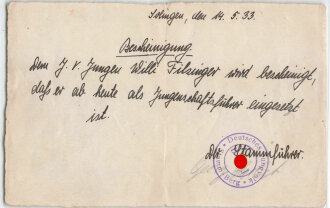 HJ Motorgefolgschaft 1/232 Solingen, Konvolut Bescheinigungen , Ausweise und Fotos sowie Besitzurkunde des HJ Ehrenzeichens