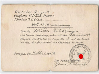 HJ Motorgefolgschaft 1/232 Solingen, Konvolut Bescheinigungen , Ausweise und Fotos sowie Besitzurkunde des HJ Ehrenzeichens