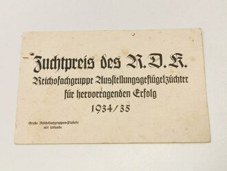 Reichsbund Deutscher Kleintierzüchter R.D.K., Große nichttragbare Auszeichnungsplakette "große Reichsfachgruppen- Plakette mit Urkunde" in defektem Etui im Umkarton. Ungereinigt