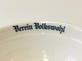 Porzellanschale "Verein Volkswohl" Durchmesser 20,5cm, Unterglasurmarke "Modell des Amtes Schönheit der Arbeit" Mittig Hakenkreuz im Zahnkranz. Gebraucht