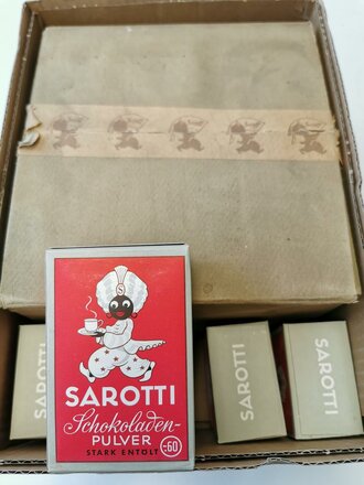 "Sarotti Schokoladen Pulver 100g" wohl 50/60iger Jahre. 1 ungeöffnete Packung aus der originalen Umverpackung