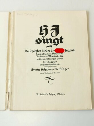 "HJ singt" Die schönsten Lieder der Hitler Jugend. DIN A4, 63 Seiten