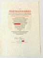 "Leistungskampf der deutschen Betriebe" Anerkennungsurkunde, Anschreiben und großformatiges Heft von 1939